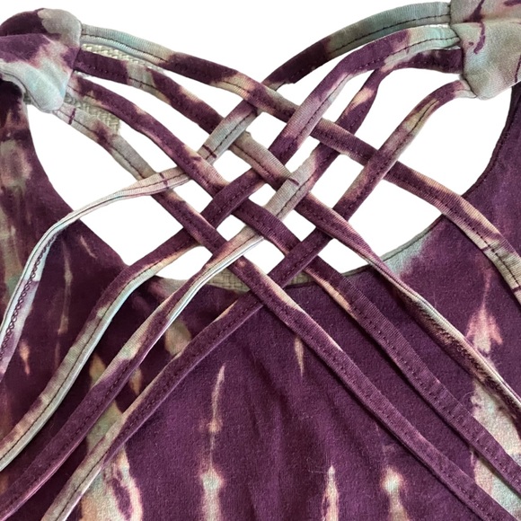 DIA tie dye sports bra cross back hippie 70s print purple medium yoga athletic - Picture 2 of 8